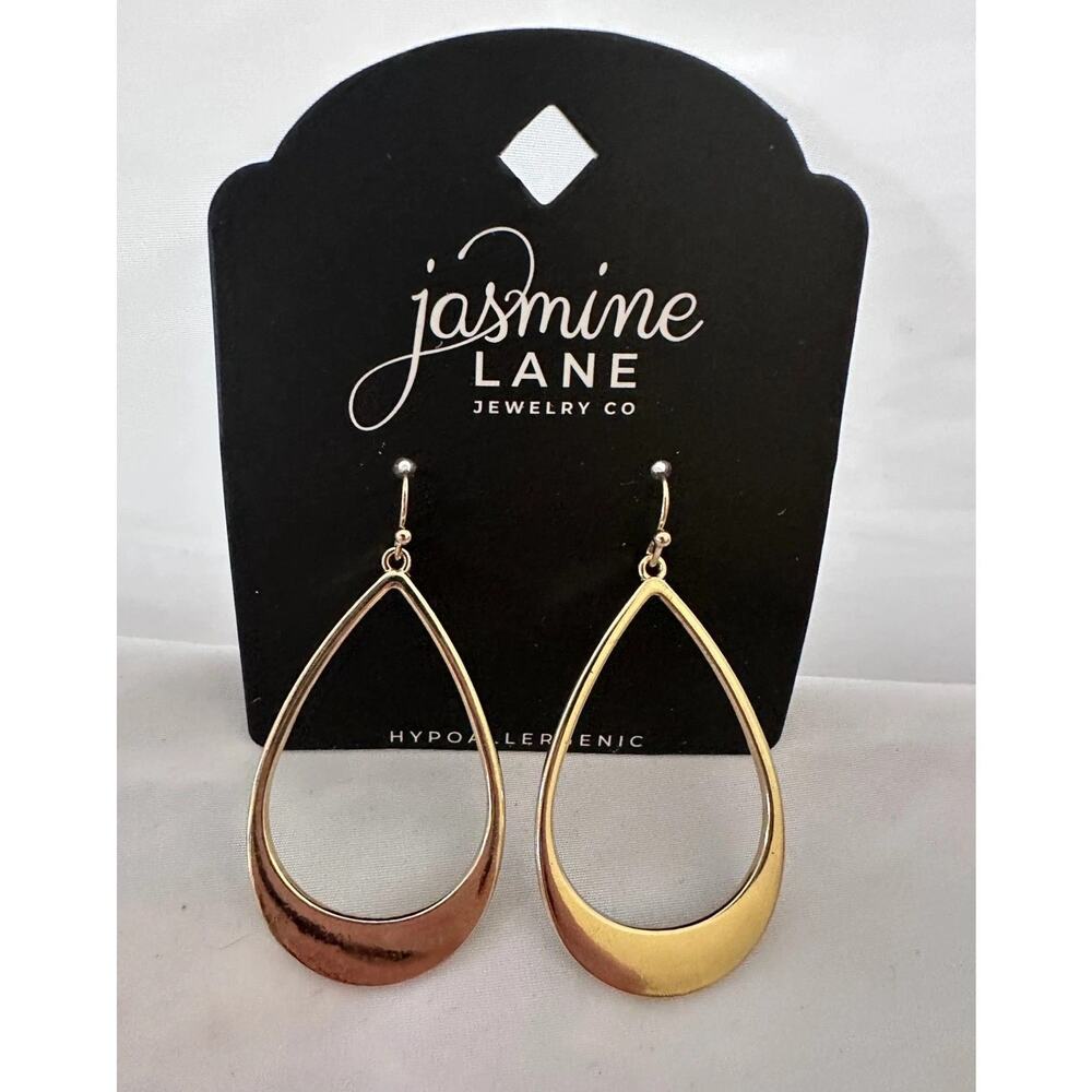 Jasmine Lane Gold Teardrop Earrings Open Design Hypoallergenic NEW